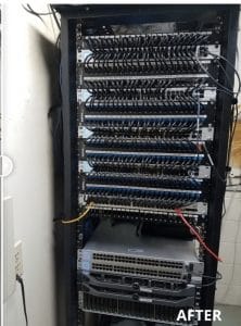 An organized and fully optimized data rack after receiving Rack Refresh IMAC Services.